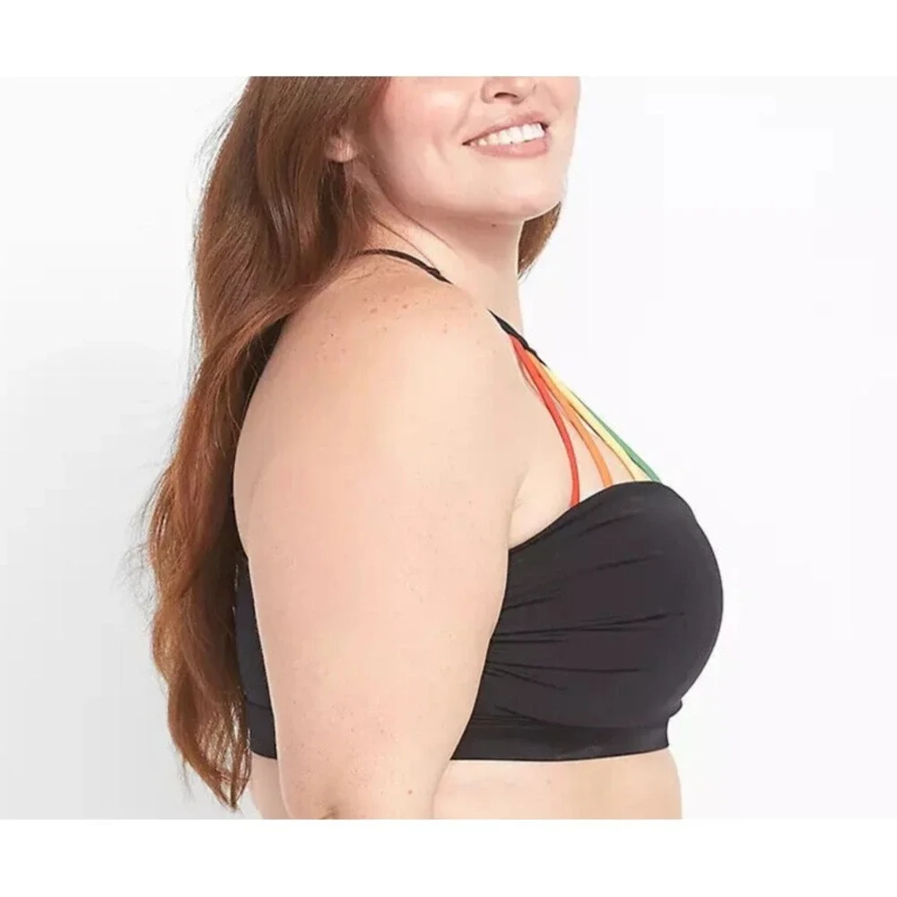 Cacique No Wire High Neck Swim Bikini Top Strappy Rainbow Detail Plus Size 24 - Picture 3 of 11
